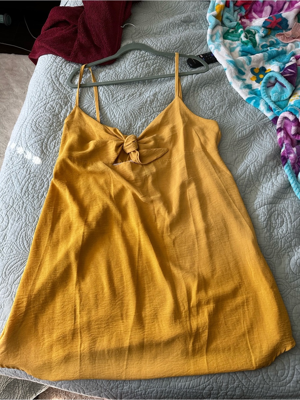 Boohoo Mustard Tie-Front Slip Mini Dress